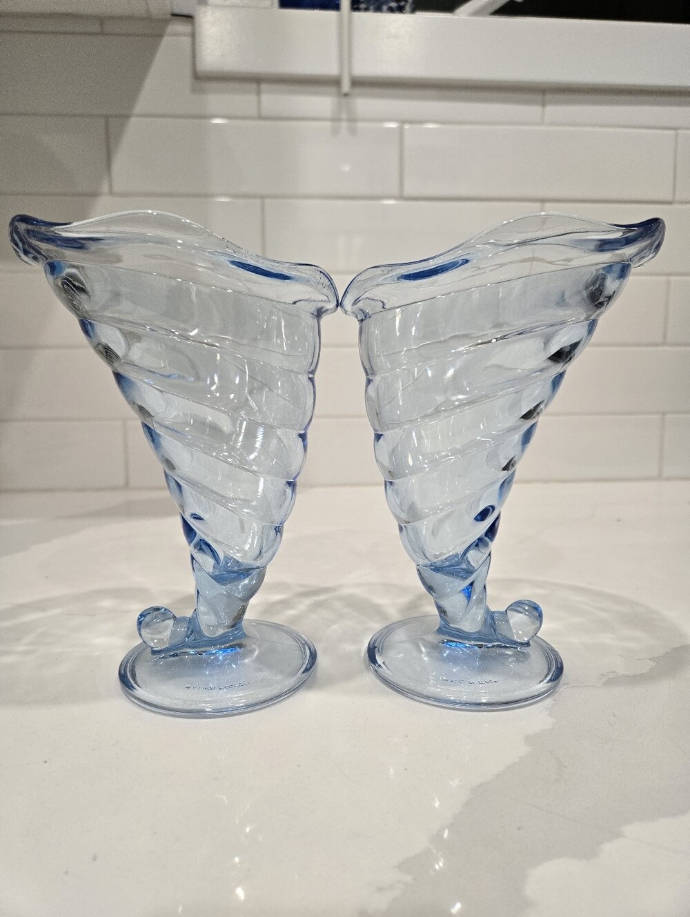Vintage Bormioli Rocco Cornucopia Blue Dessert Glasses (2), Italian Sundae Dish,
